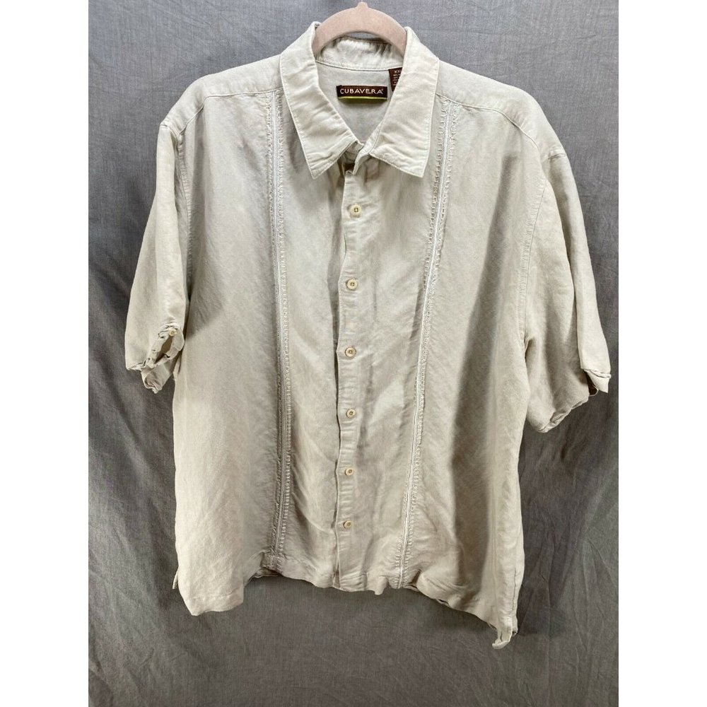 Cubavera Button Up Shirt Adult 2XL Beige Short Sleeve Casual Camp Mens.